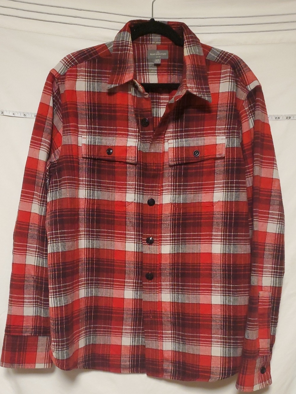 LL Bean Signature Red Plaid Flannel Slim Large